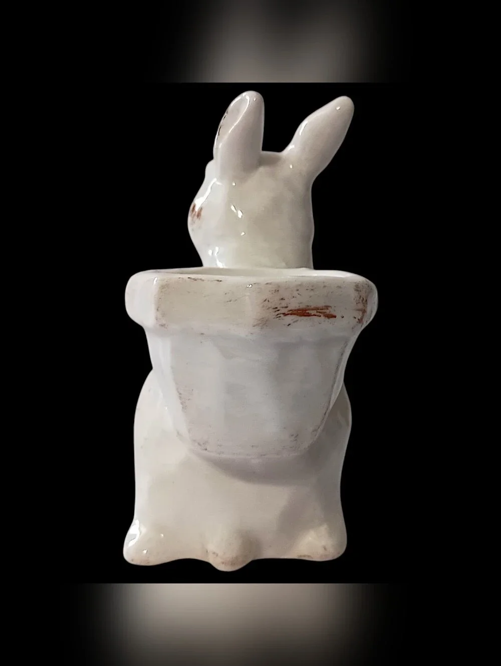 Pottery Barn Ceramic Bunny Planter Candle Holder Beige Easter Rabbit Egg Cup